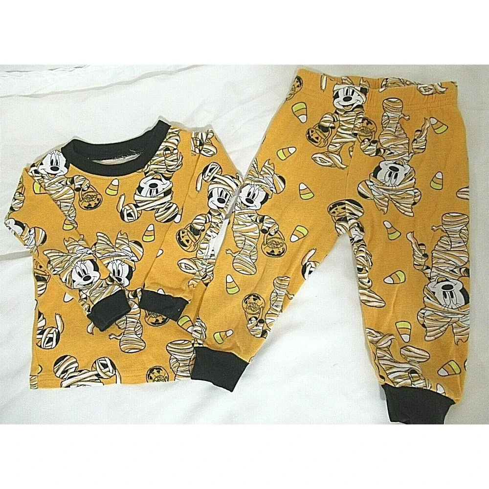 Disney Size 18M Orange Mickey & Mini Mouse 2 Piece Halloween Pajamas